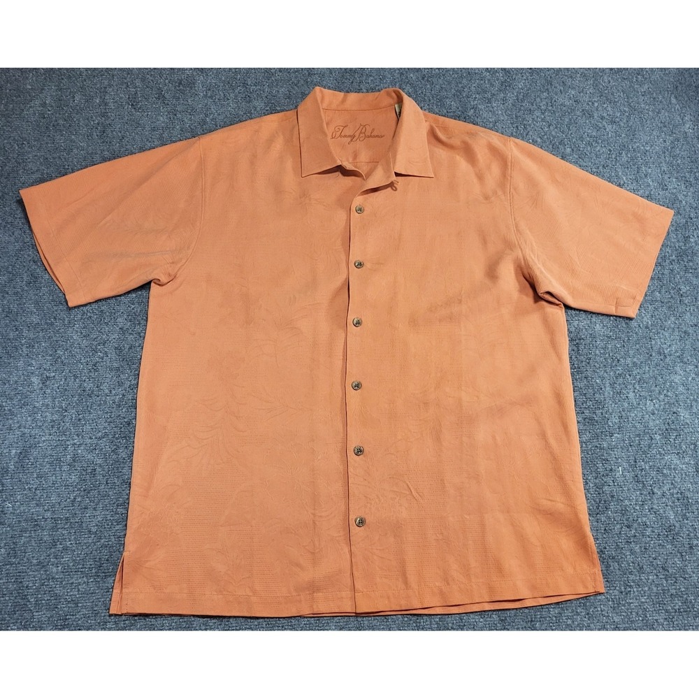 Vtg Tommy Bahama "Paradise in Every Puff" Embroidered Silk Camp Shirt Size Large